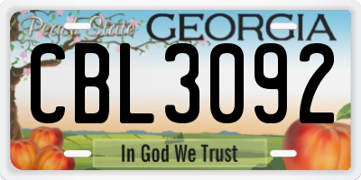 GA license plate CBL3092