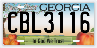 GA license plate CBL3116