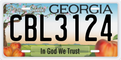GA license plate CBL3124