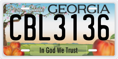 GA license plate CBL3136