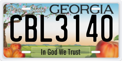 GA license plate CBL3140