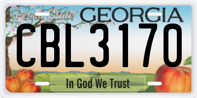 GA license plate CBL3170