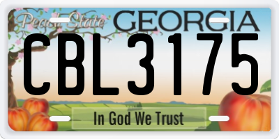 GA license plate CBL3175