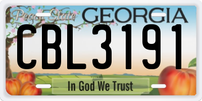 GA license plate CBL3191