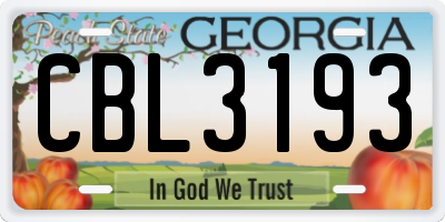 GA license plate CBL3193