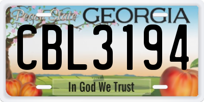 GA license plate CBL3194