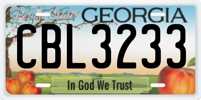 GA license plate CBL3233