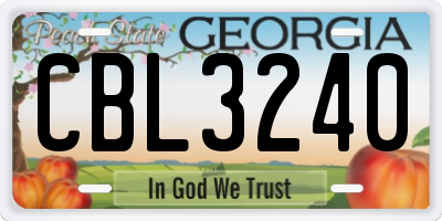 GA license plate CBL3240