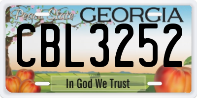 GA license plate CBL3252
