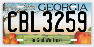 GA license plate CBL3259