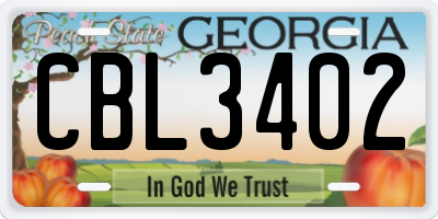 GA license plate CBL3402