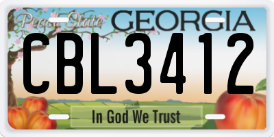 GA license plate CBL3412