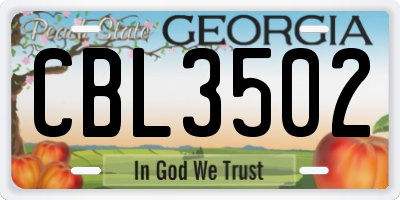 GA license plate CBL3502