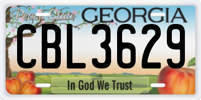GA license plate CBL3629