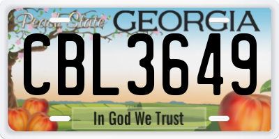 GA license plate CBL3649
