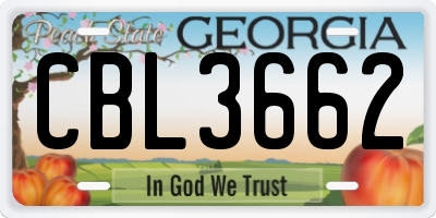 GA license plate CBL3662