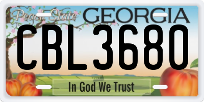 GA license plate CBL3680