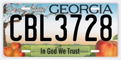GA license plate CBL3728
