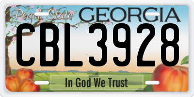 GA license plate CBL3928