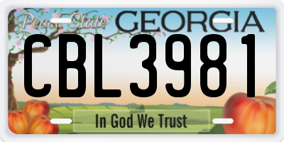 GA license plate CBL3981