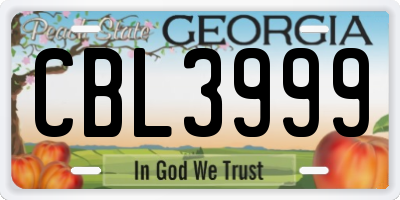 GA license plate CBL3999