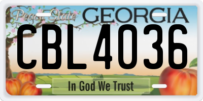 GA license plate CBL4036