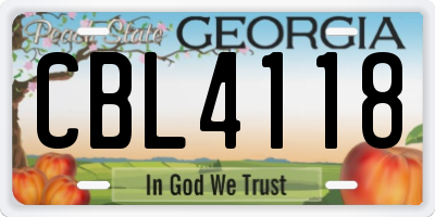 GA license plate CBL4118