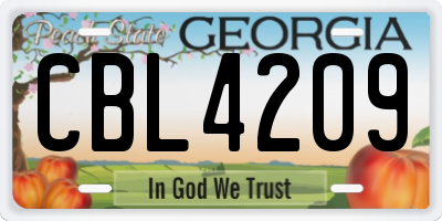 GA license plate CBL4209