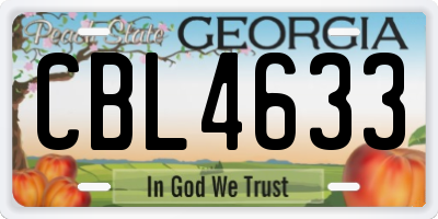 GA license plate CBL4633