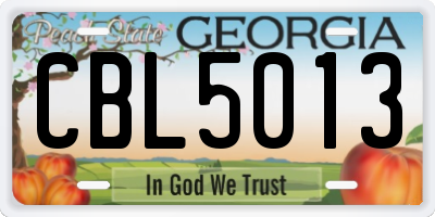 GA license plate CBL5013