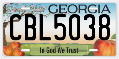 GA license plate CBL5038