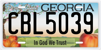 GA license plate CBL5039