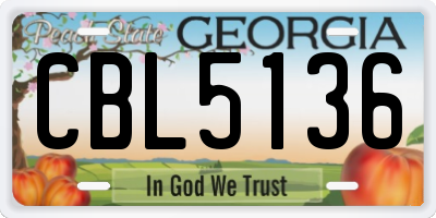 GA license plate CBL5136