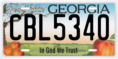 GA license plate CBL5340