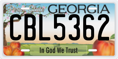 GA license plate CBL5362