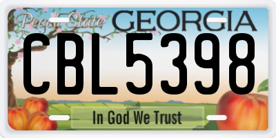 GA license plate CBL5398