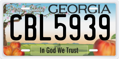 GA license plate CBL5939