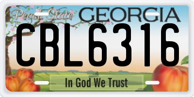 GA license plate CBL6316