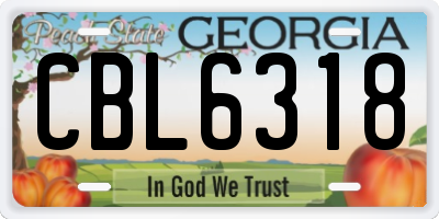 GA license plate CBL6318