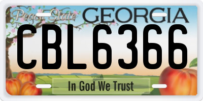 GA license plate CBL6366