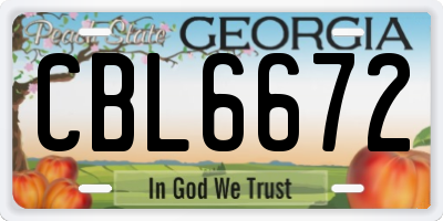GA license plate CBL6672