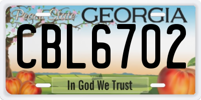 GA license plate CBL6702
