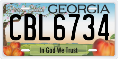 GA license plate CBL6734