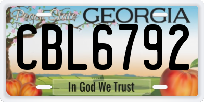 GA license plate CBL6792