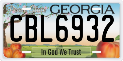 GA license plate CBL6932