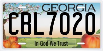 GA license plate CBL7020