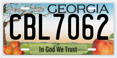 GA license plate CBL7062