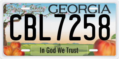 GA license plate CBL7258