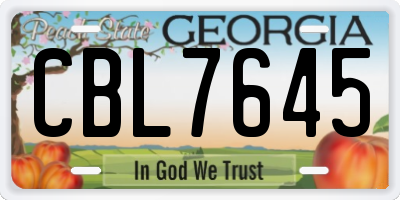 GA license plate CBL7645
