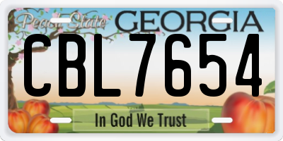 GA license plate CBL7654